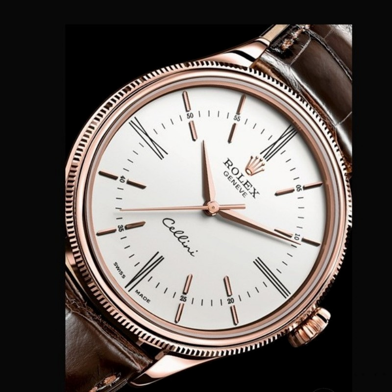 Rolex Cellini Time 50505 Brown Leather Strap White Dial 39mm Mens Replica Watch