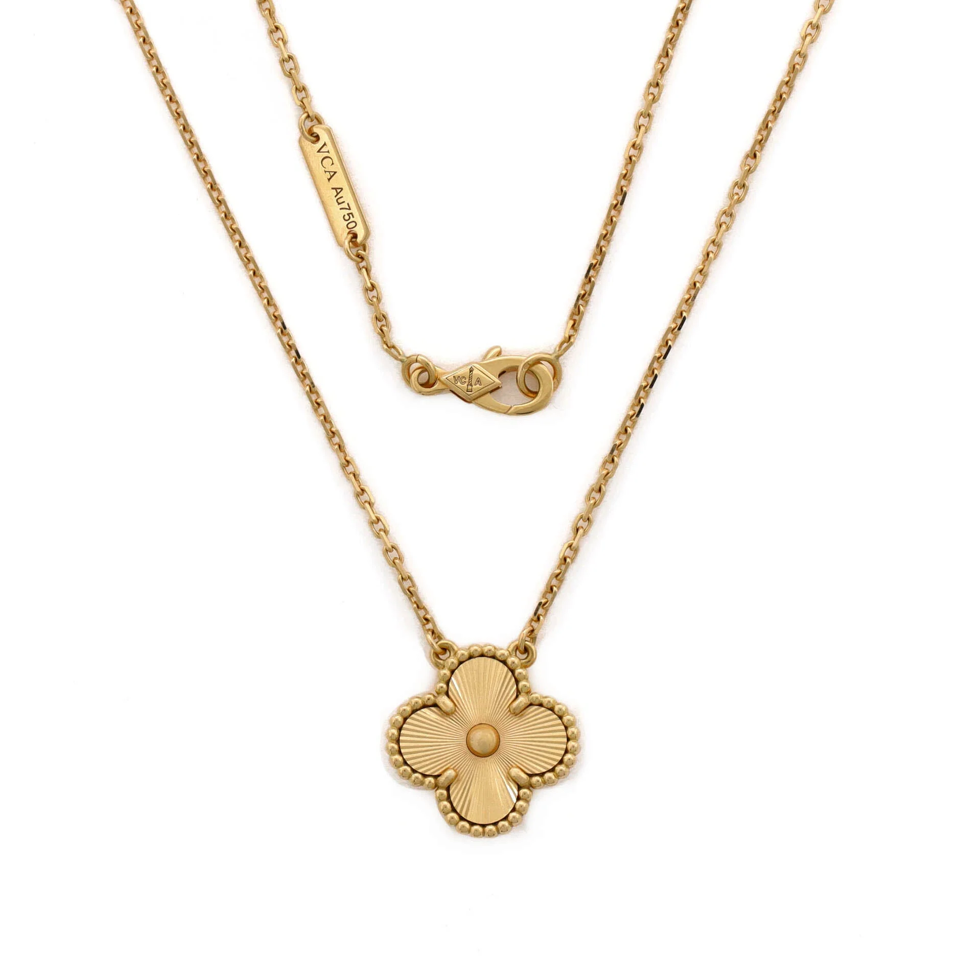 Vintage Alhambra Pendant Necklace Guilloche 18K Yellow Gold