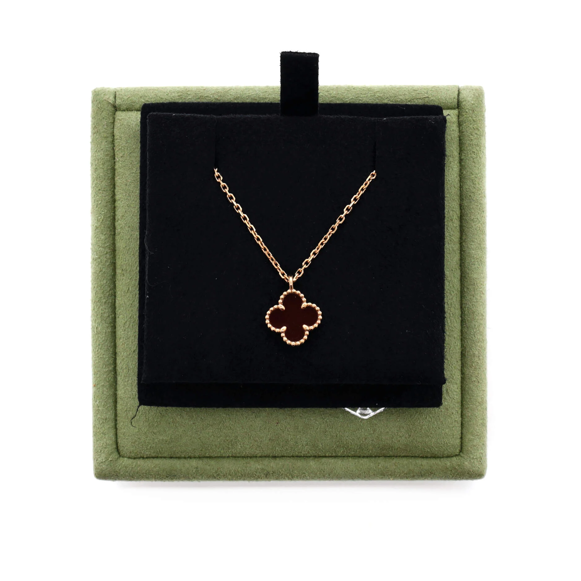 Sweet Alhambra Pendant Necklace 18K Rose Gold and Carnelian