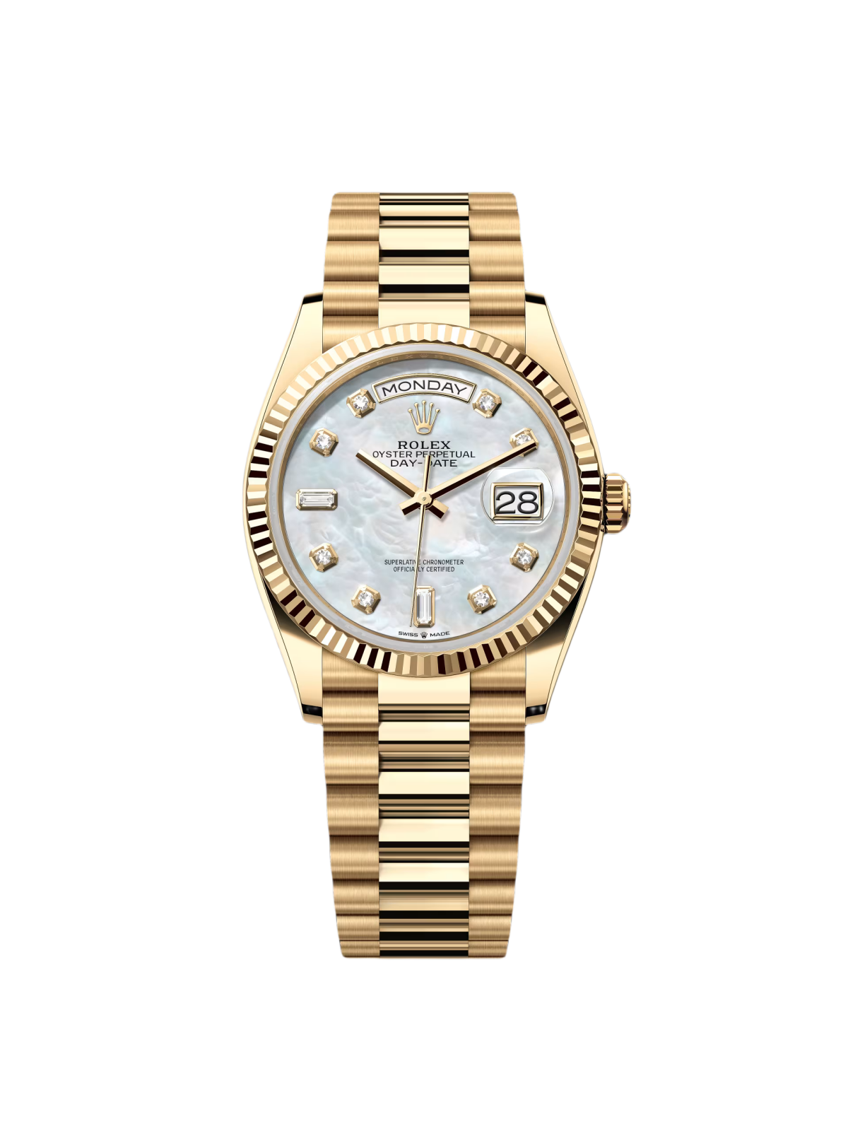 【Super Clone】RLX  Day-Date "President" 36mm Yellow Gold Mother of Pearl Diamond Dial - 128238