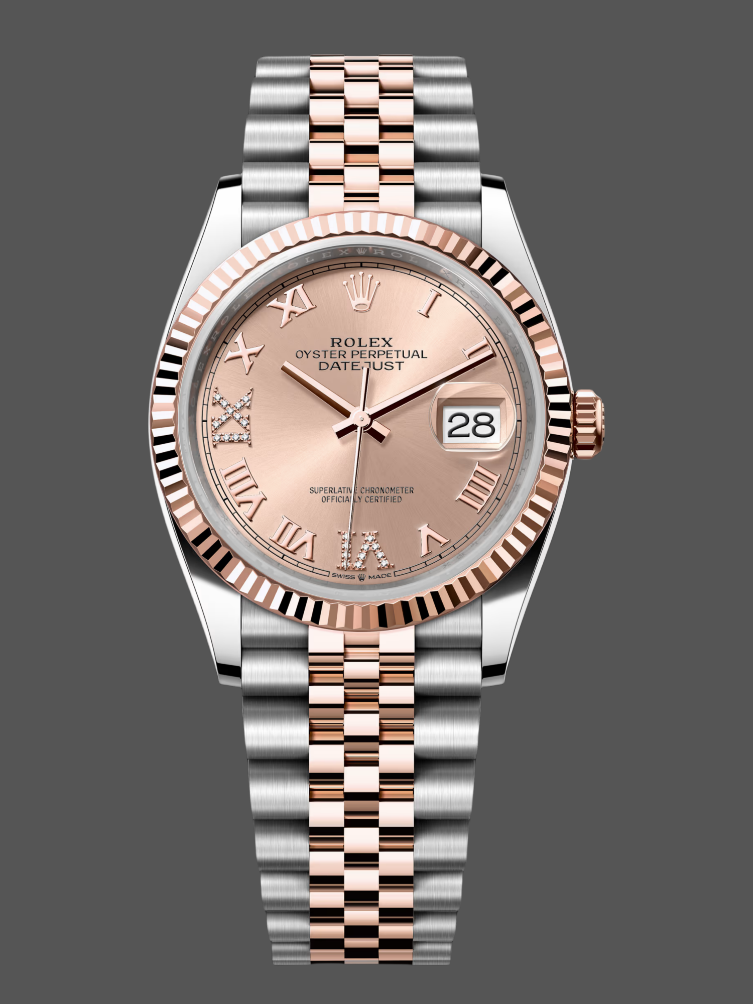 Rolex Datejust 36 Steel & Everose Gold Rose Diamond Pave Roman Dial m126231 0027