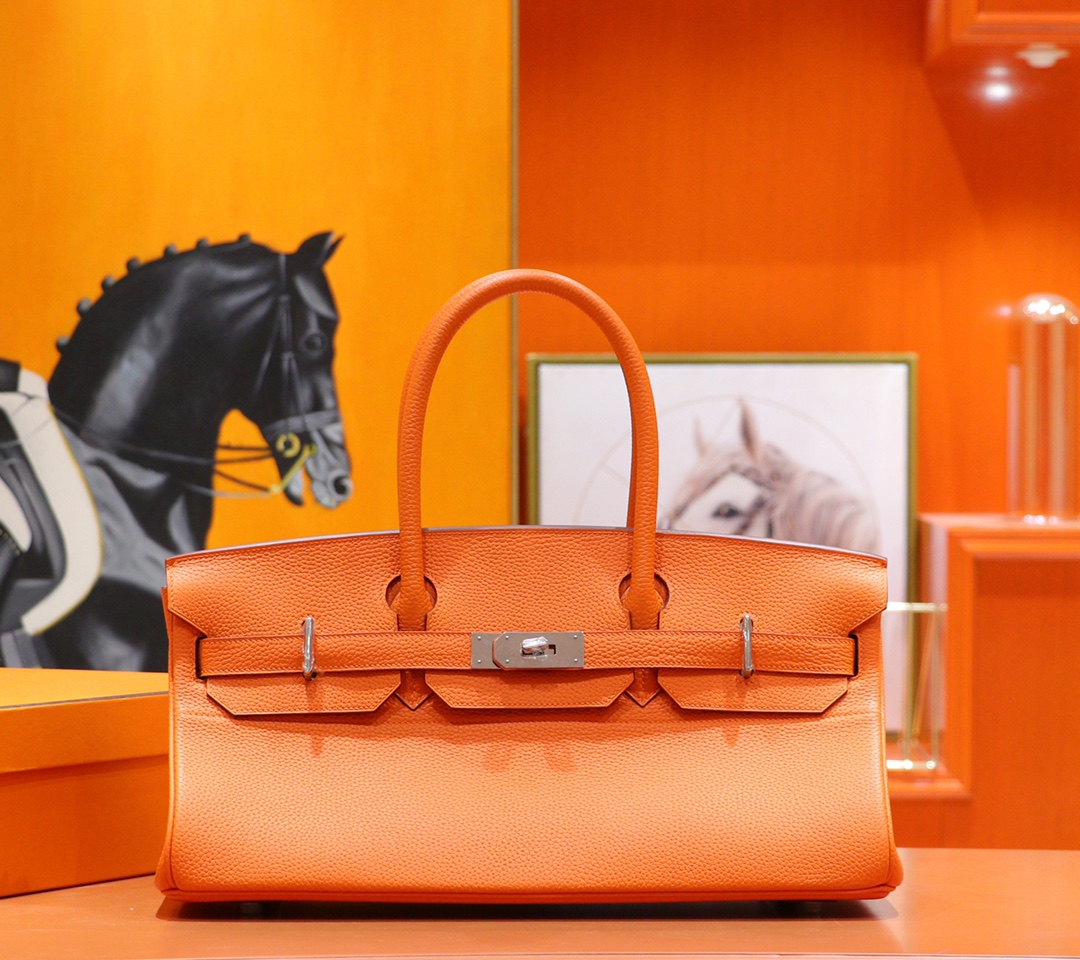Hermes Birkin platinum bag, orange color, Togo style, fully hand-sewn, silver buckle, 29-42cm customization