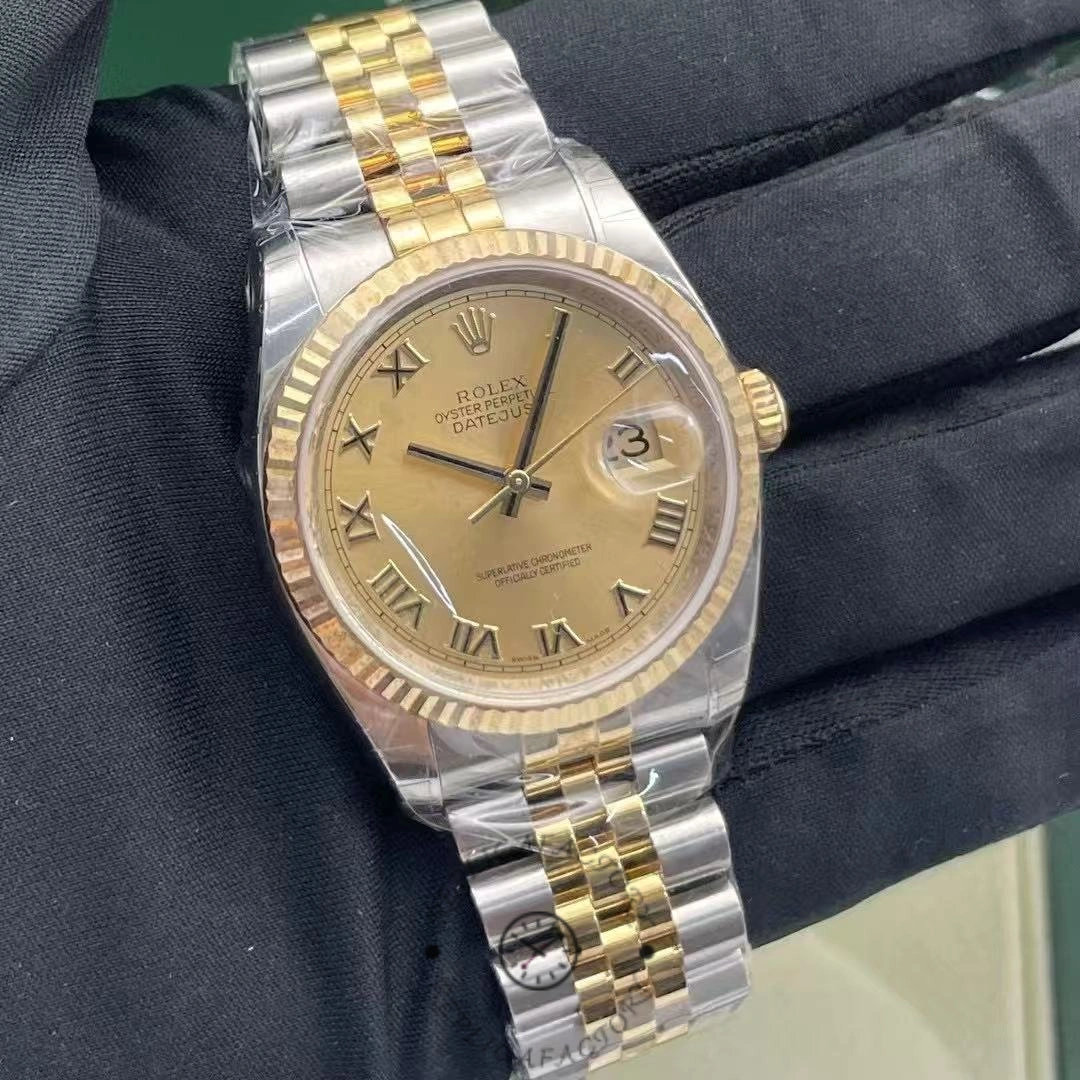 Rolex Datejust 116233 0147 Rolesor Yellow Champagne Roman Dial 36mm Clone Watch