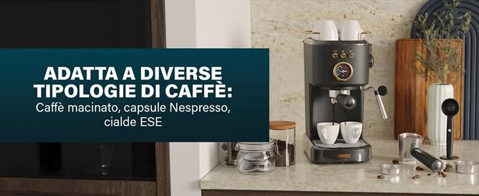 PRINCESS - MACCHINA CAFFE' ESPRESSO 3 IN 1-Nero / Acciaio-Plastica