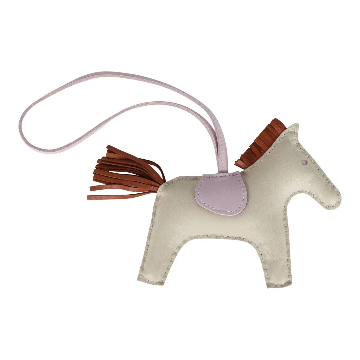 Hermes Rodeo Bag Charm MM Craie, Gold and Mauve Pale Milo Lambskin