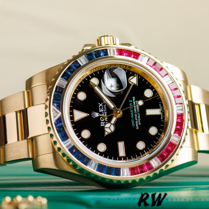 Rolex GMT-Master II 116758 Oyster Bracelet Black Dial Diamonds 40mm Mens Replica Watch
