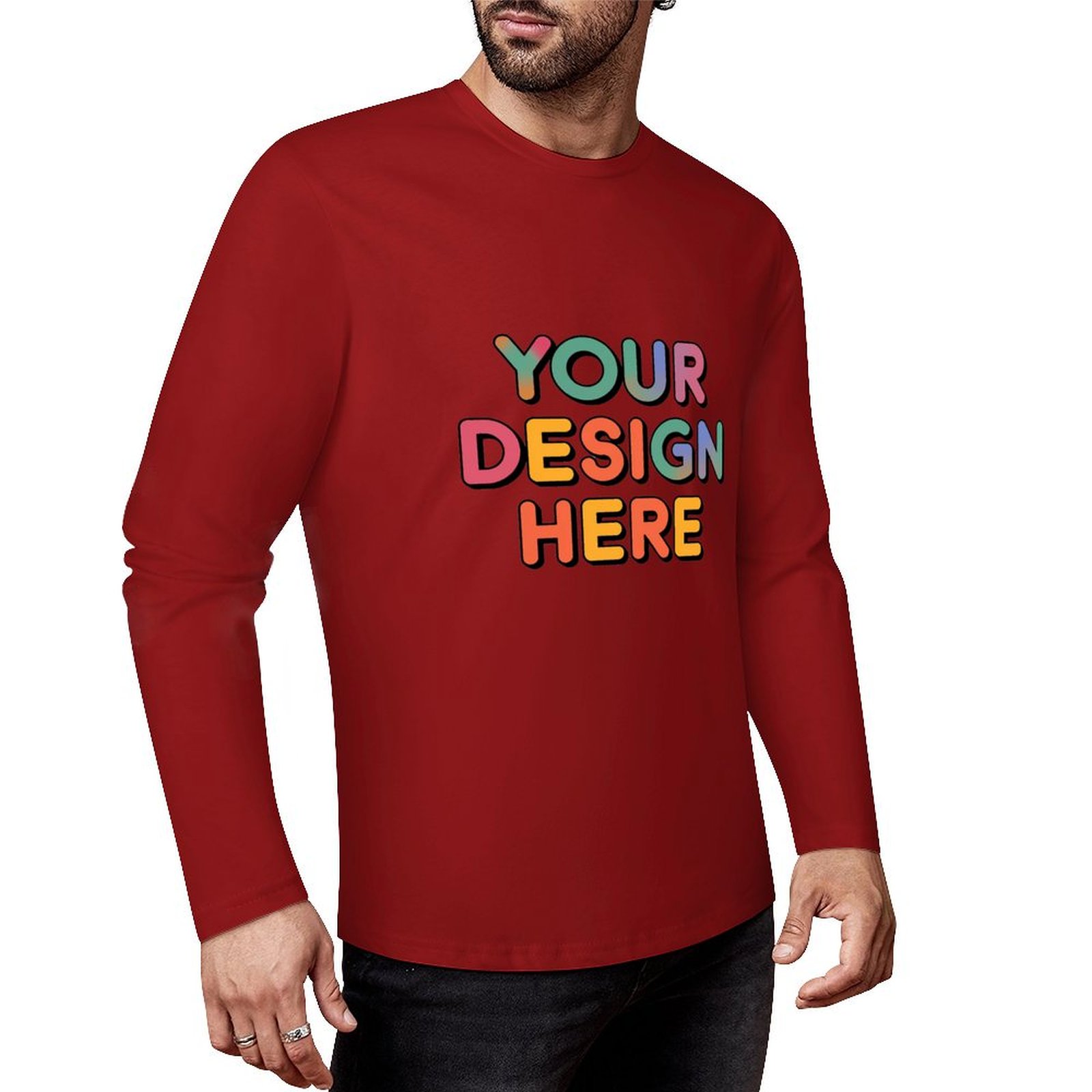 Customized Men’s Pure Cotton Long Sleeved T-Shirt Printed on Front