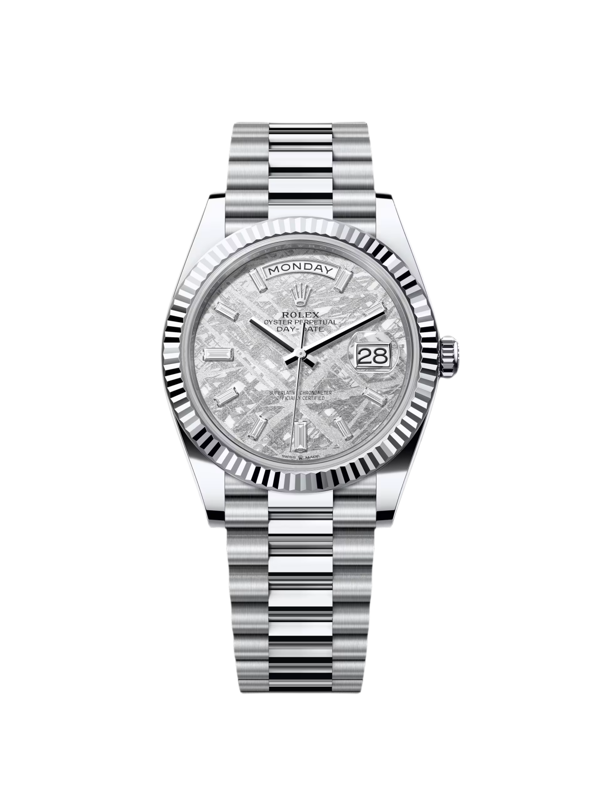 【Super Clone】RLX  Day-Date "President" 40mm Platinum Meteorite Diamond Baguette Dial - 228236
