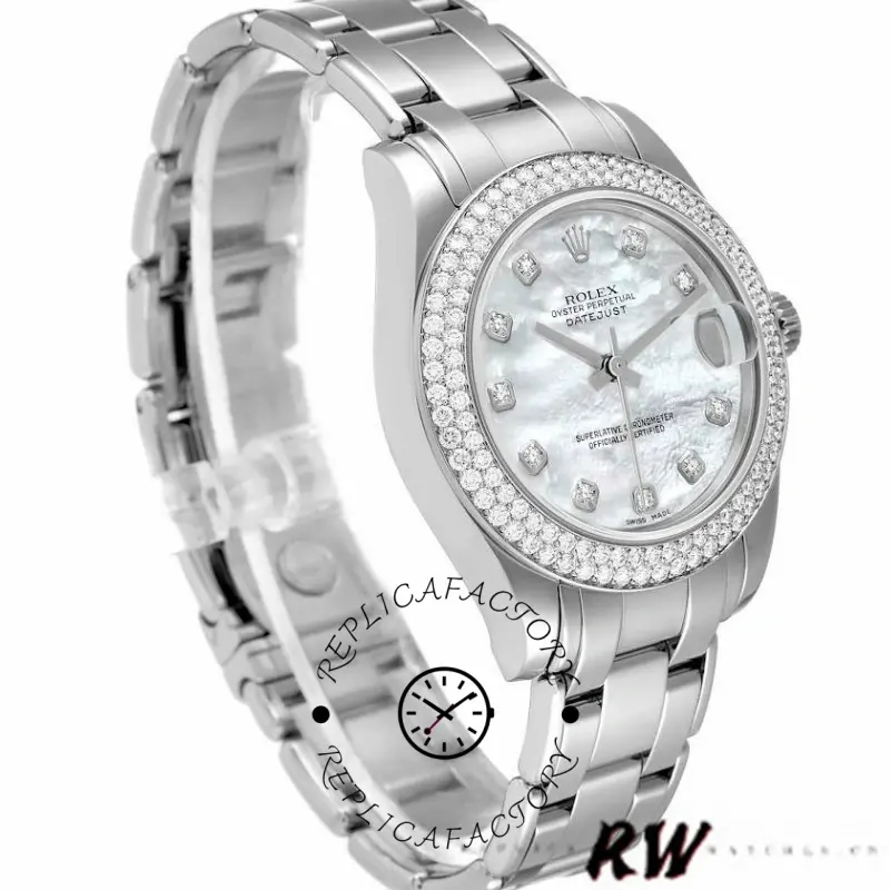Rolex Pearlmaster 81339 White MOP Diamond Dial 34mm Lady Replica Watch