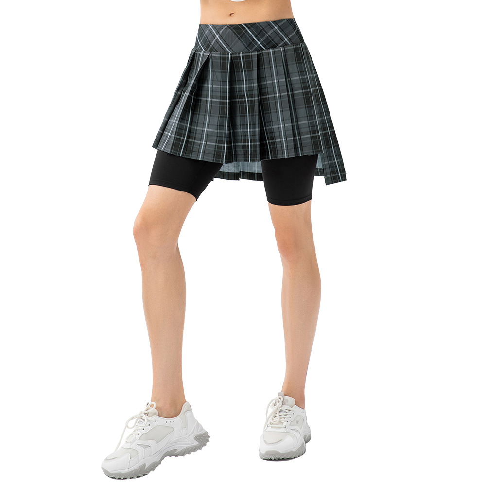 Women's plaid faux two-piece tennis skirt, suitable for outdoor running, fitness training, and anti-exposure sports.