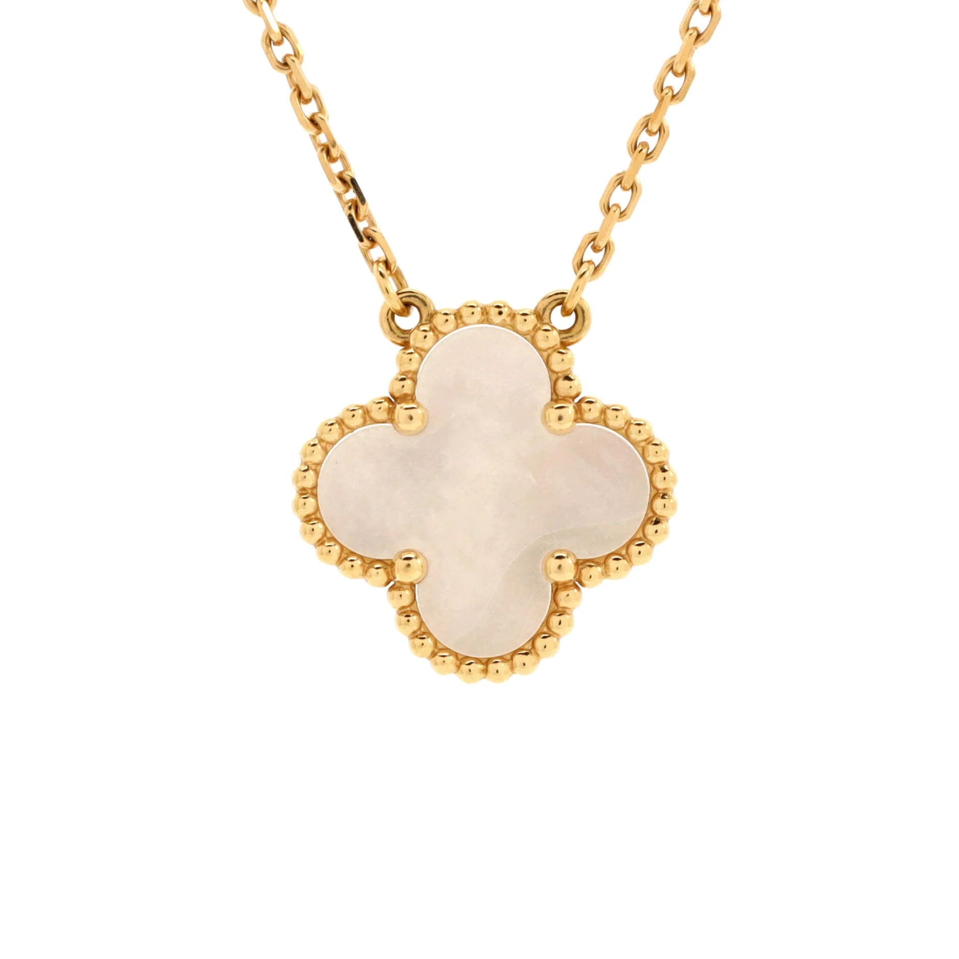 Vintage Alhambra Pendant Necklace 18K Yellow Gold and Mother of Pearl