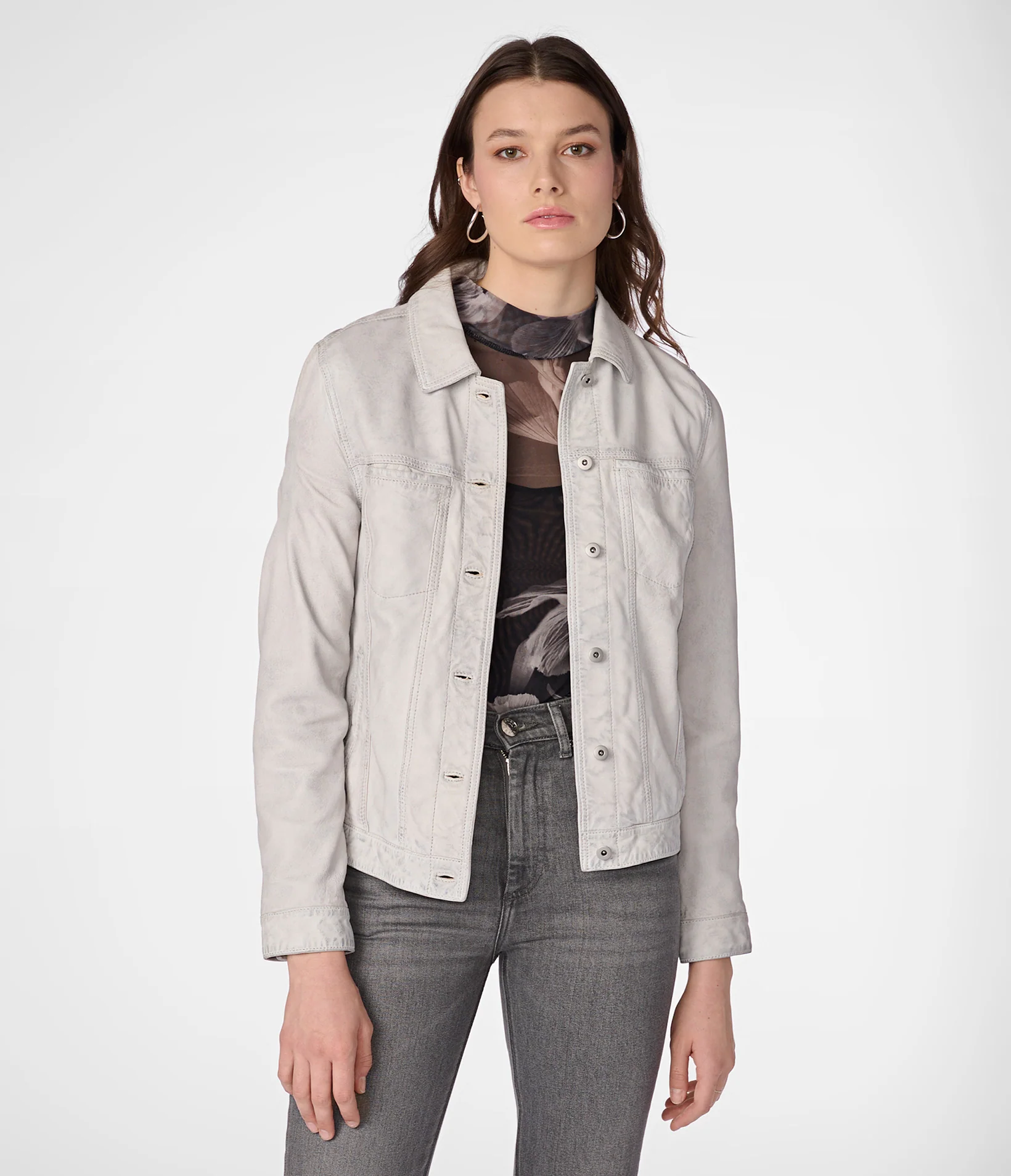 Faux Leather Spliced Denim Casual Outer Jacket