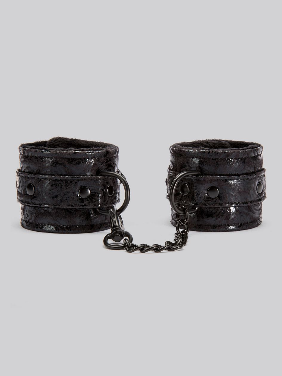 Bondage Boutique Black Rose Faux Fur Lined Wrist Cuffs