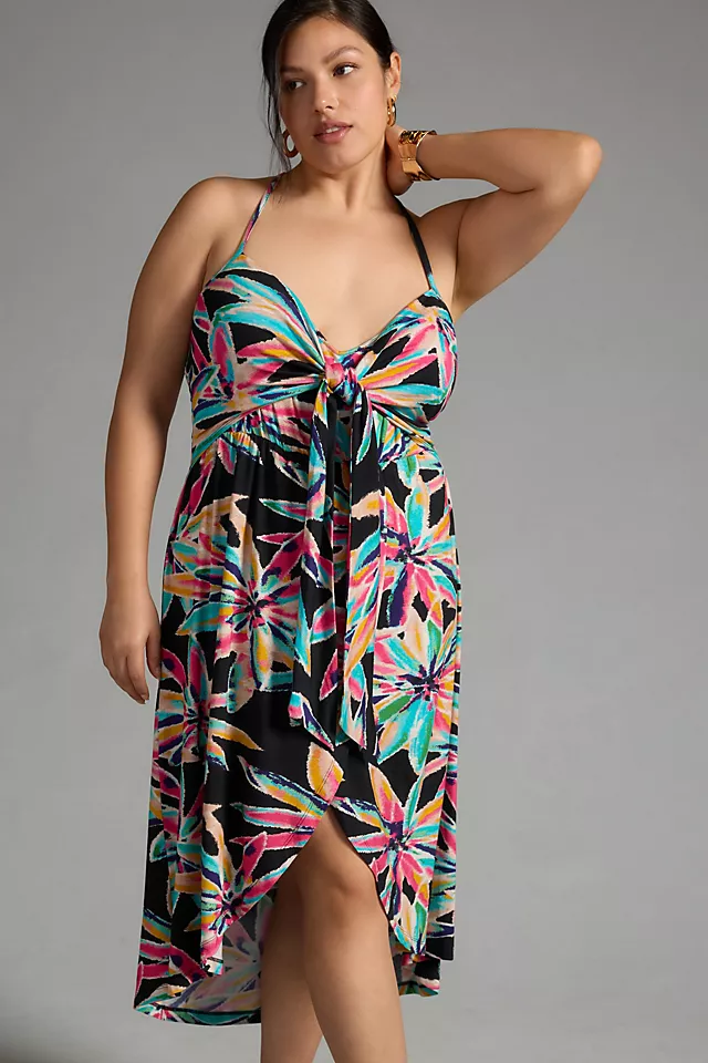 Twist-Front Cover-Up Dress BLACK MOTIF