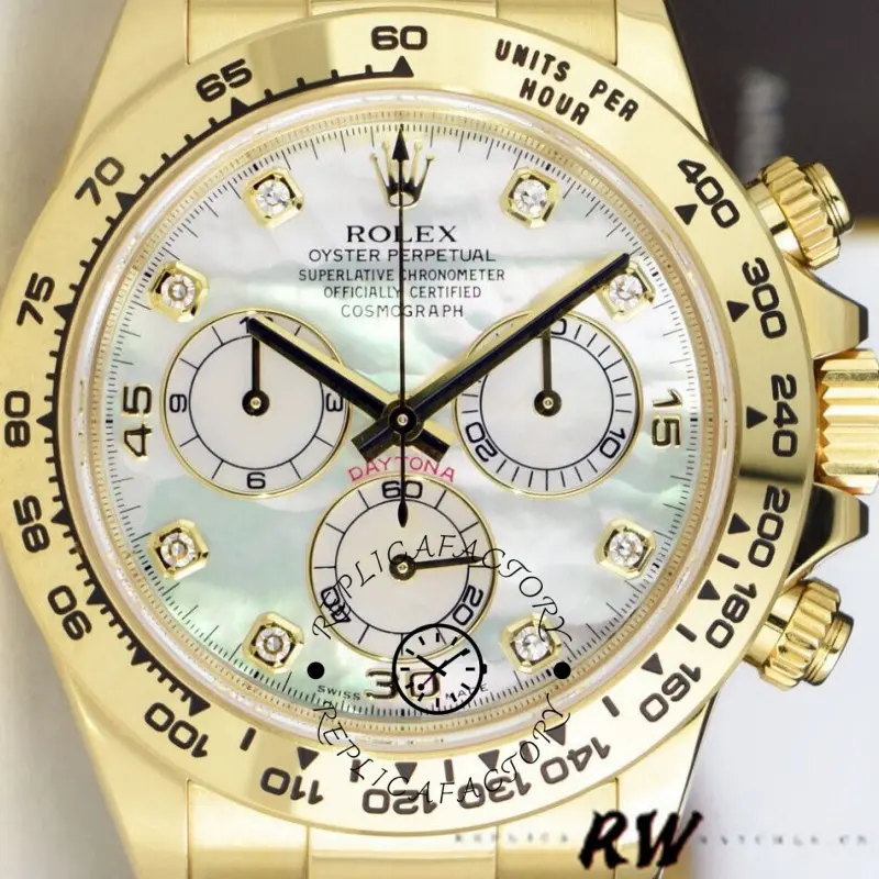 Rolex-Daytona 116528 Yellow Gold MOP Diamond 40mm Mens Replica Watch