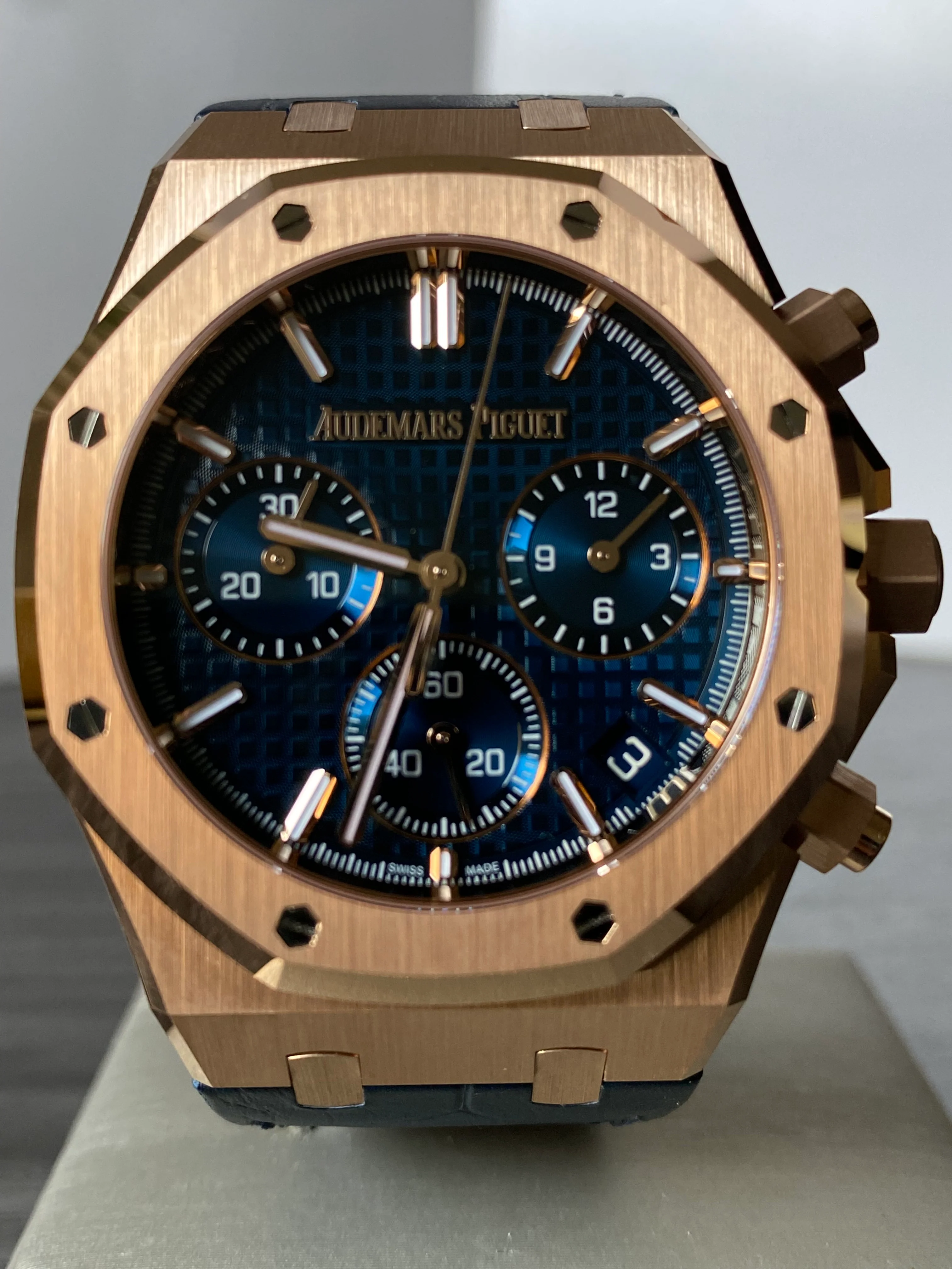 Audemars Piguet Royal Oak Chronograph - 2023 - Blue Grand Tapisserie Dial - Leather Strap - 26240OR.OO.D315CR.02