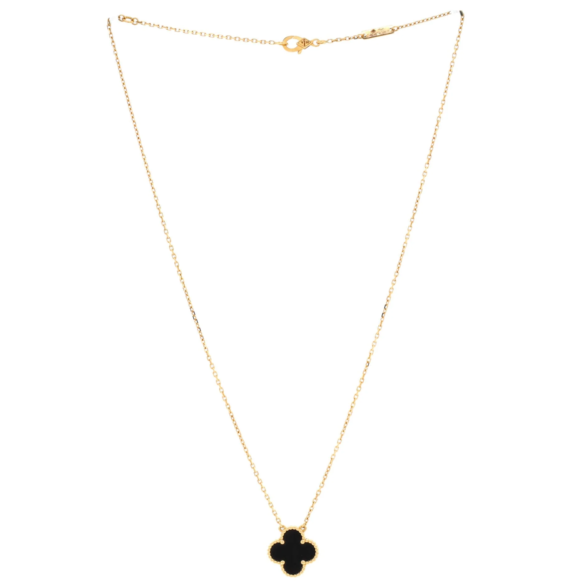 Vintage Alhambra Pendant Necklace 18K Yellow Gold and Onyx