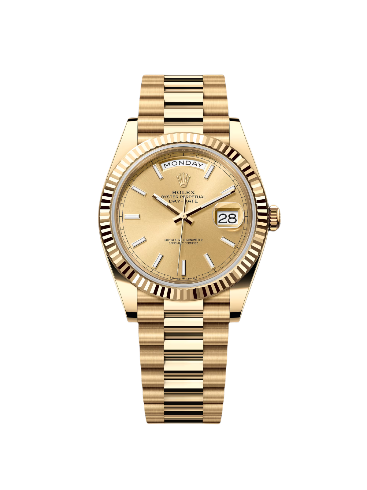 【Super Clone】RLX  Day-Date "President" 40mm Yellow Gold Champagne Index Dial - 228238