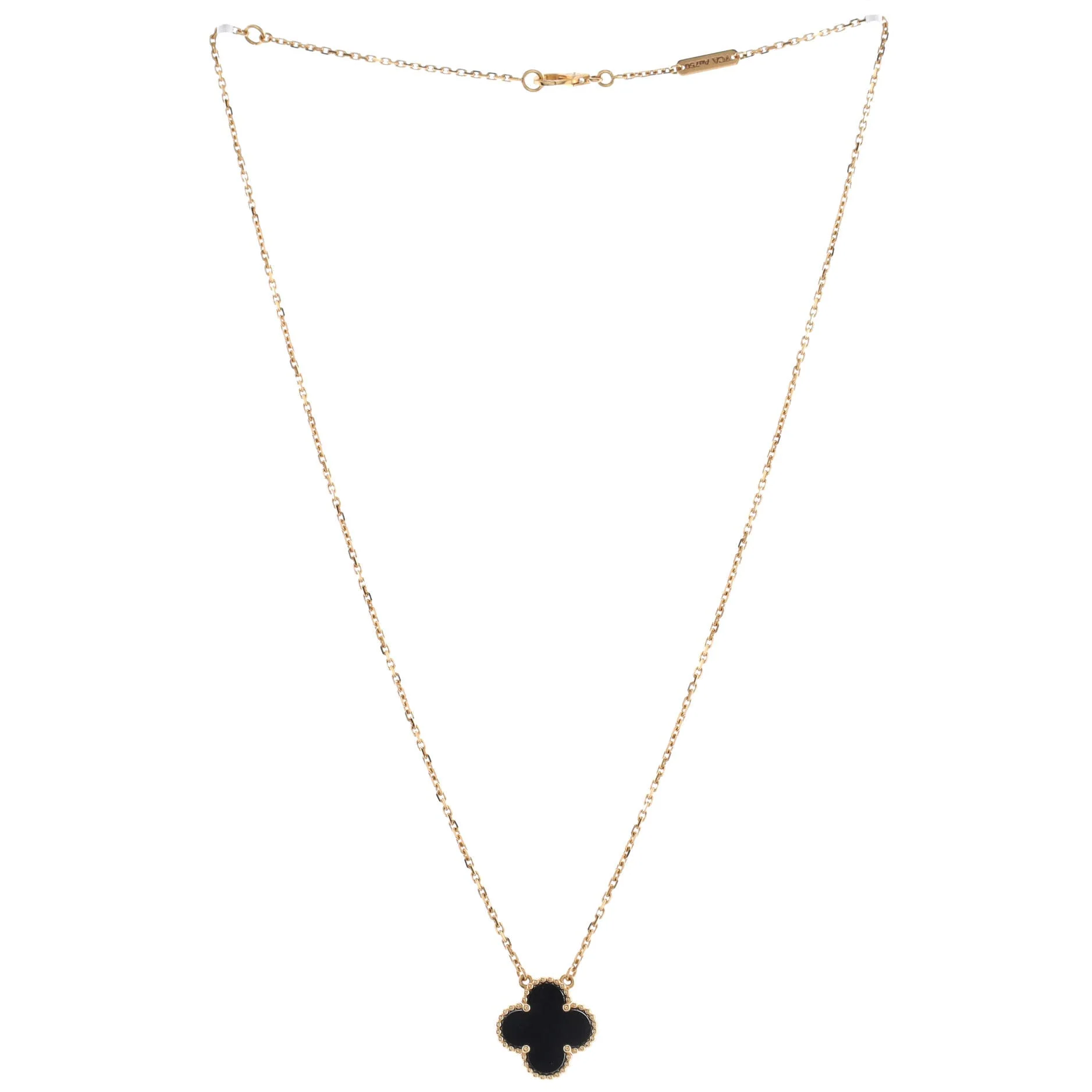 Vintage Alhambra Pendant Necklace 18K Yellow Gold and Onyx