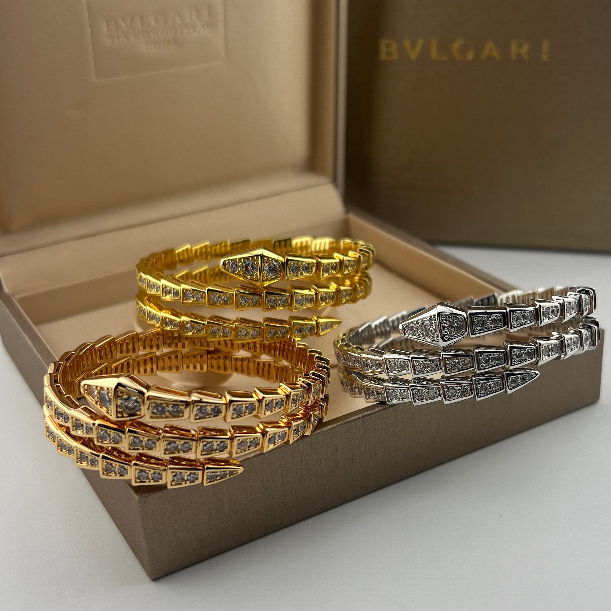 Full diamond snake three-ring bracelet - Artisantouchss