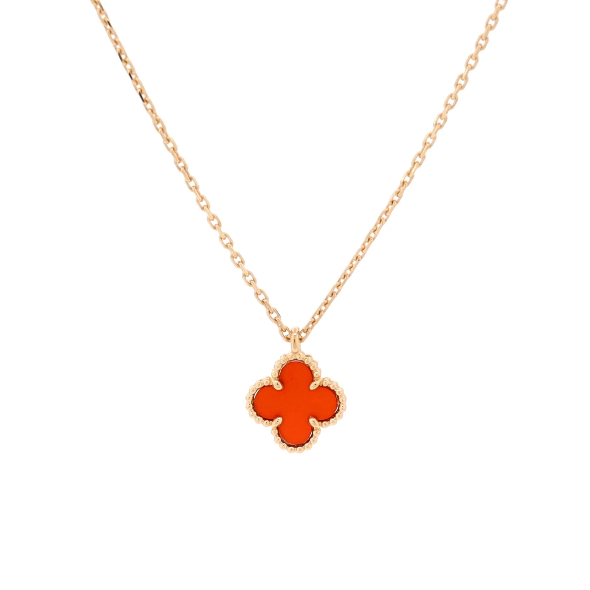 Sweet Alhambra Pendant Necklace 18K Rose Gold and Carnelian