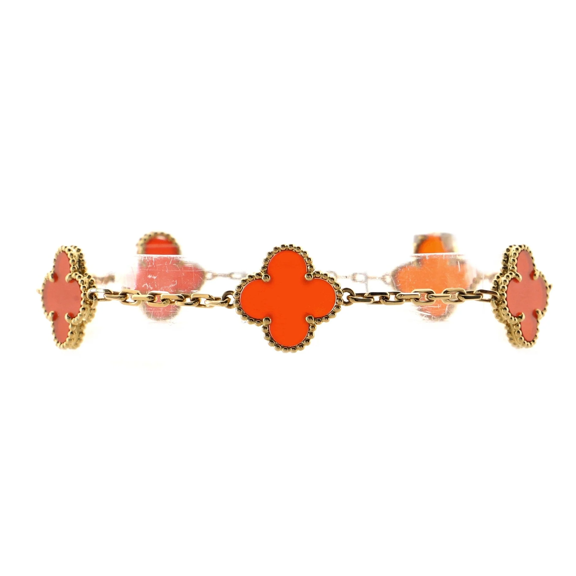 Vintage Alhambra 5 Motifs Bracelet 18K Yellow Gold and Carnelian