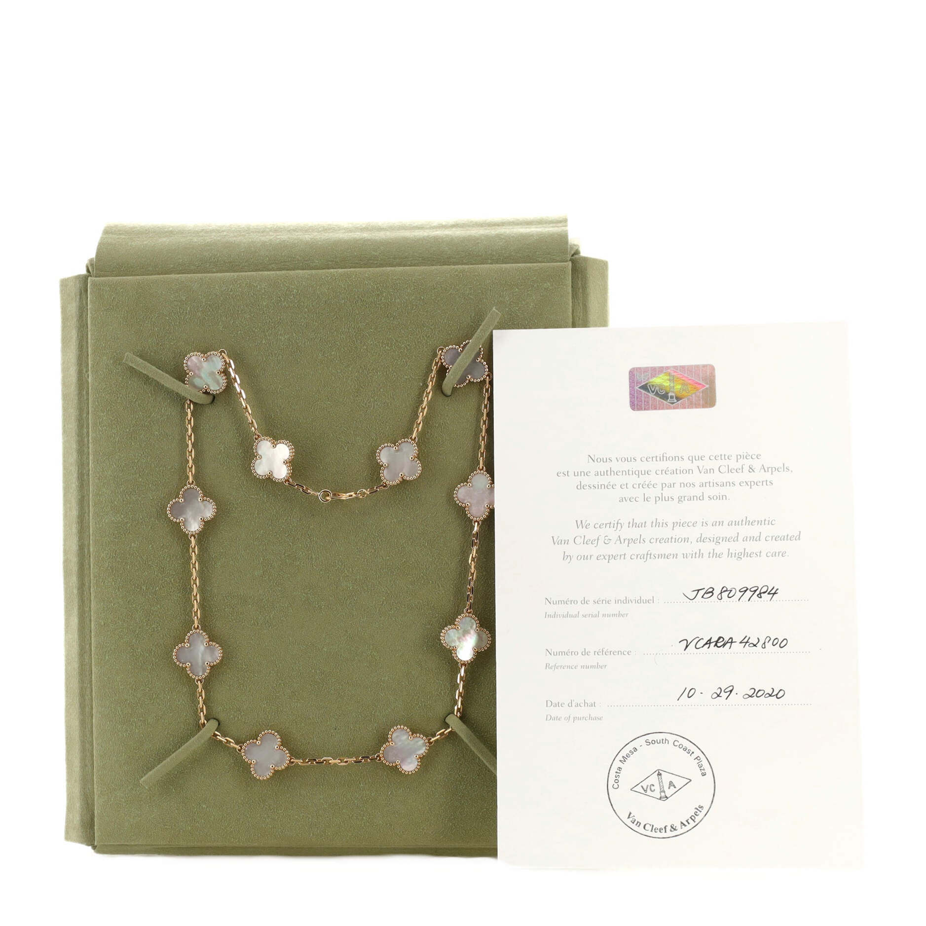 Vintage Alhambra 10 Motifs Necklace 18K Yellow Gold and Mother of Pearl