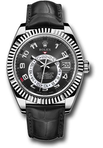 Rolex,Sky-Dweller White Gold Sky-Dweller Watch - Black Arabic Dial - Black Leather Strap - 326139 bk