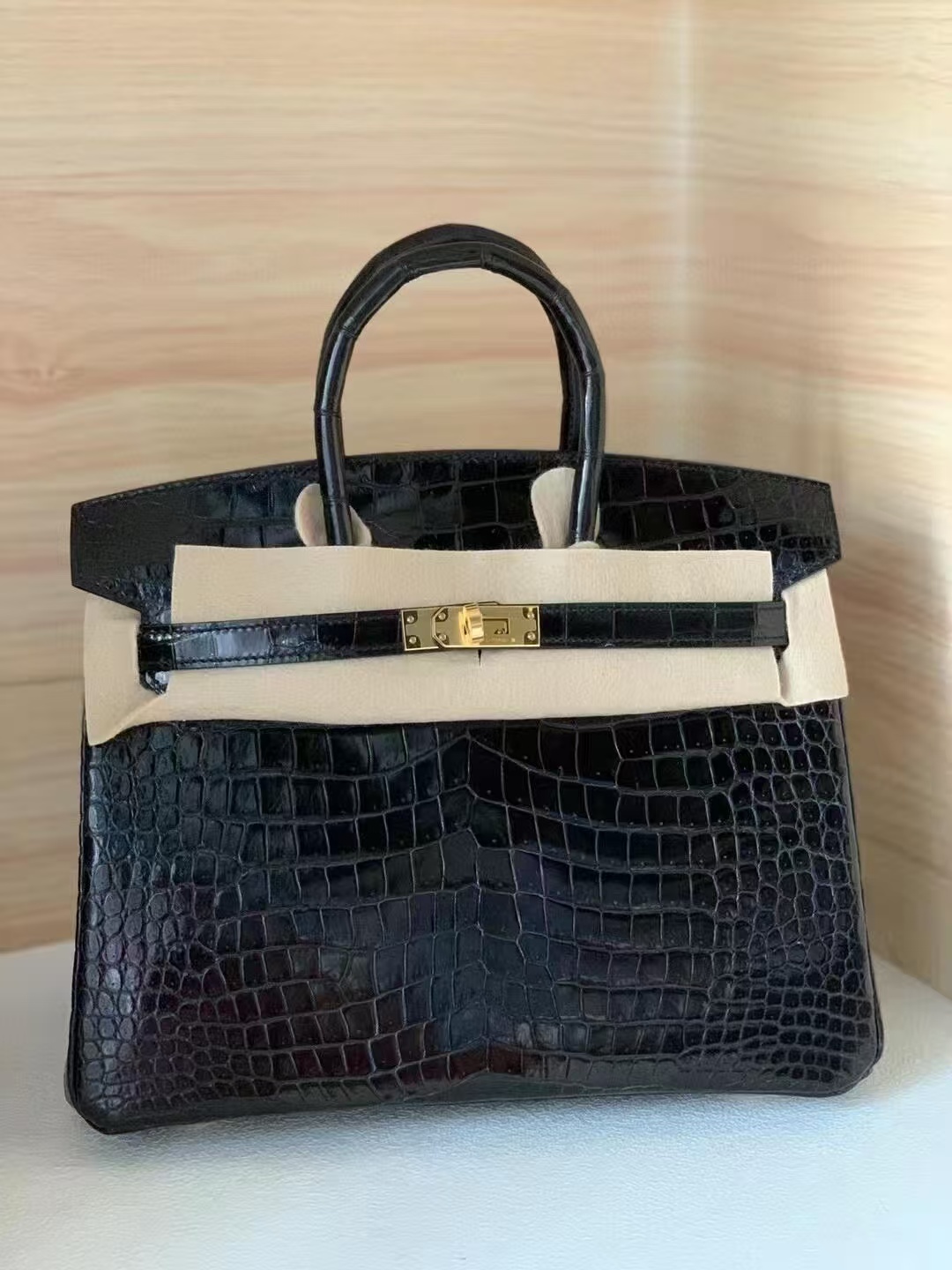 Hermès Birkin 25 Black gold crocodile skin customization