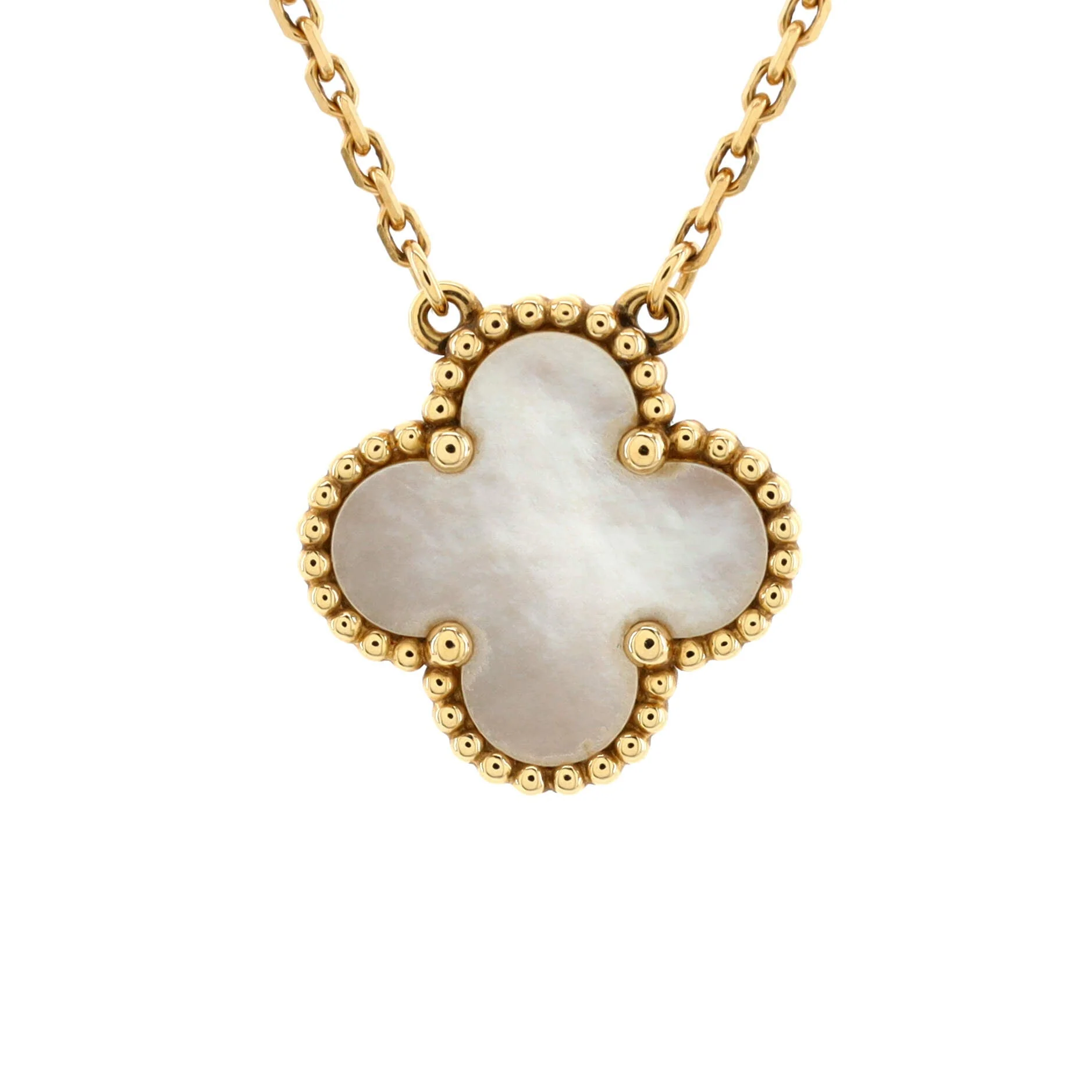 Vintage Alhambra Pendant Necklace 18K Yellow Gold and Mother of Pearl