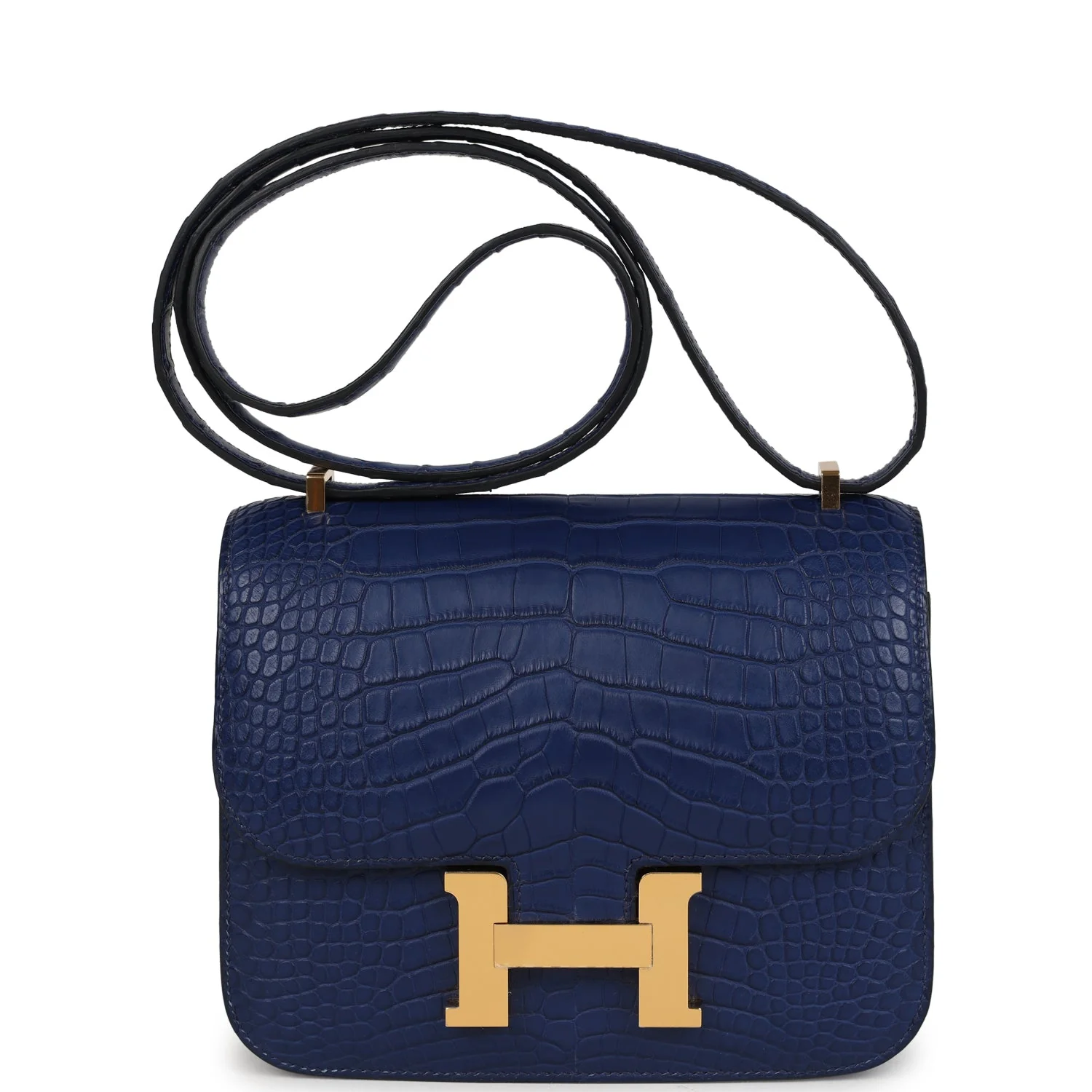 Hermes Constance 18 Bleu Saphir Matte Alligator Gold Hardware