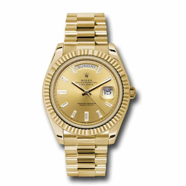 Rolex Day-Date 40 Presidential Champagne dial, Fluted Bezel, President bracelet, Yellow gold Watch