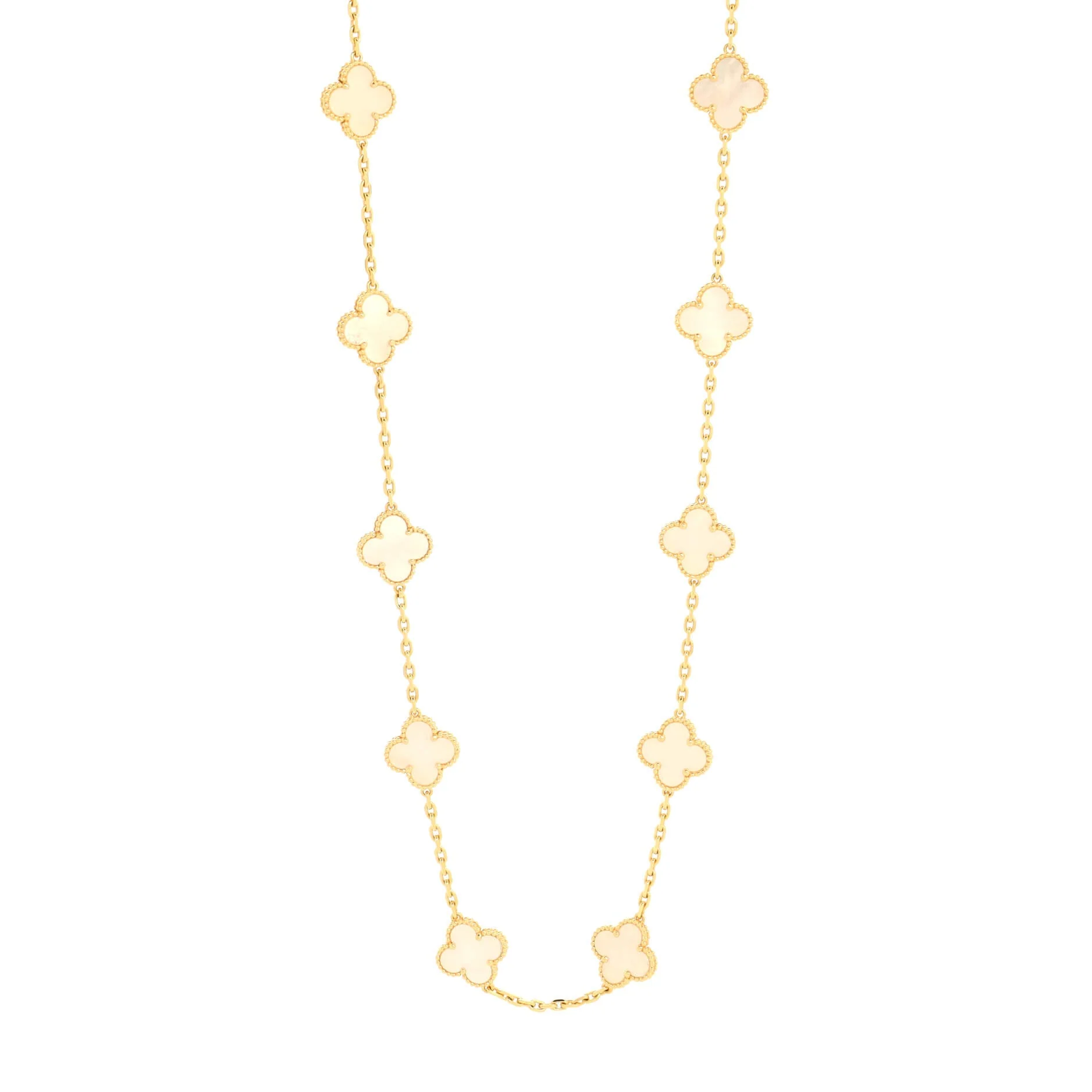 Vintage Alhambra 20 Motifs Necklace 18K Yellow Gold and Mother of Pearl