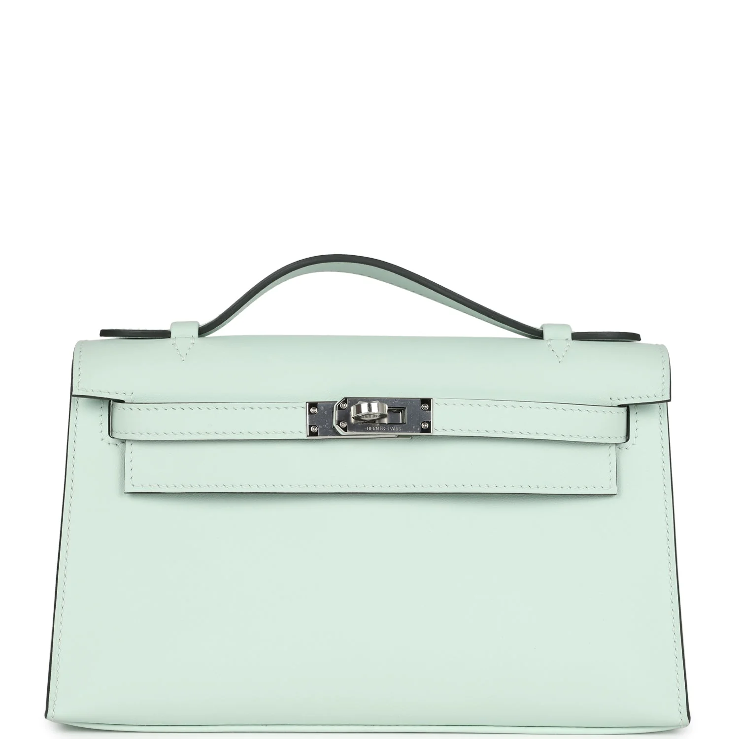 Hermes Kelly Pochette Vert Peppermint Swift Palladium Hardware