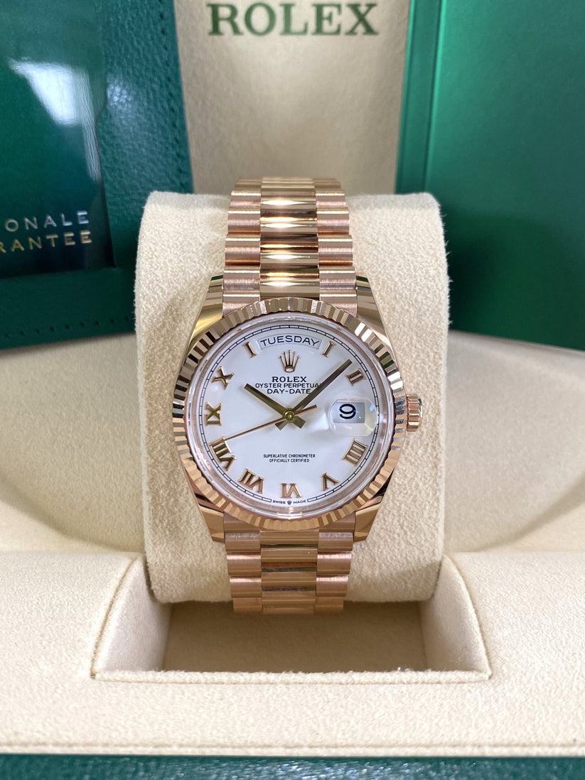 【Super Clone】RLX  Day-Date "President" 36mm Everose White Roman Dial - 128235