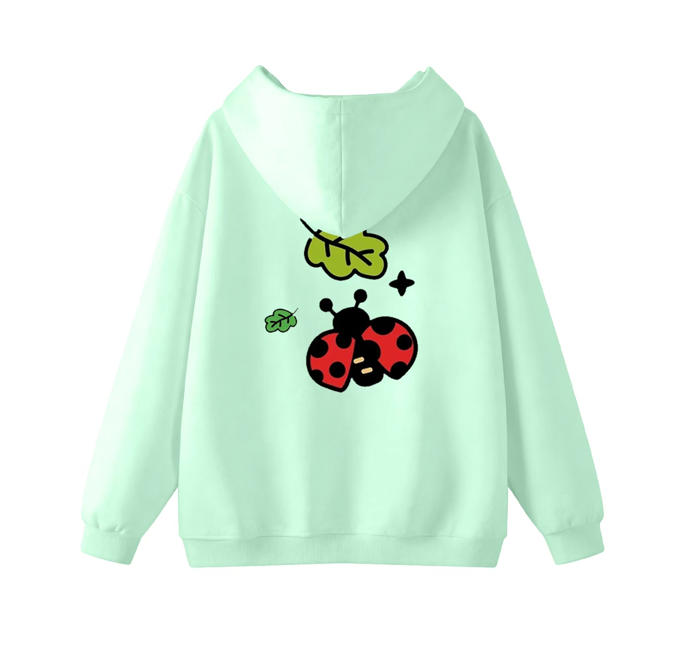 This adorable hooded sweatshirt features a ladybug print and is a casual pullover. Its stand-up collar design also makes it an ideal choice for winter wear.