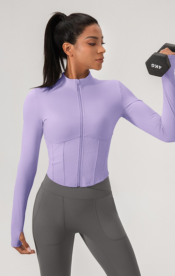Women's yoga long-sleeved tight-fitting zip-up jacket, slimming stand-up collar sports top, quick-drying running and fitness wear