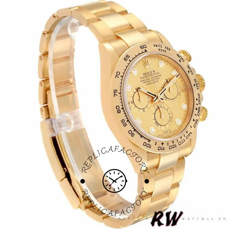 Rolex Daytona 116508 Yellow Gold Champagne Diamond Dial 40MM Mens Replica Watch