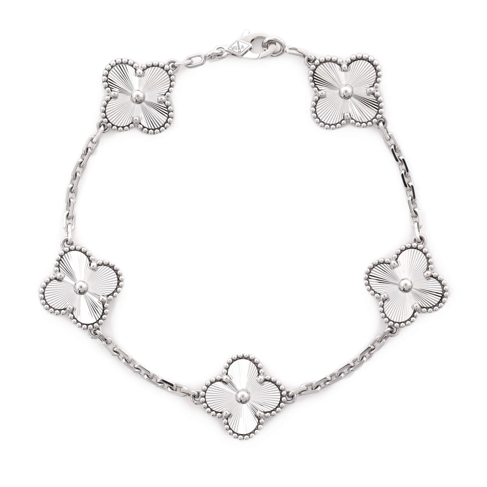 Vintage Alhambra 5 Motifs Bracelet Guilloche 18K White Gold