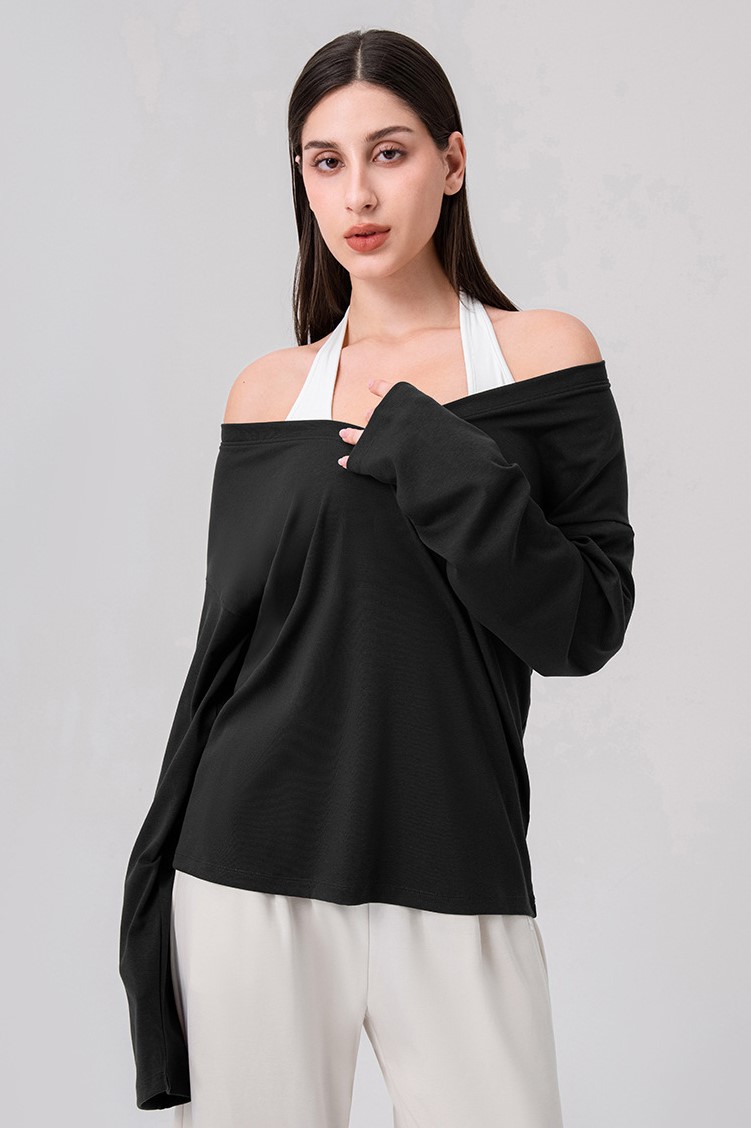 Yoga V-neck long-sleeved loose casual sports top, Lyocell soft and skin-friendly fitness running T-shirt