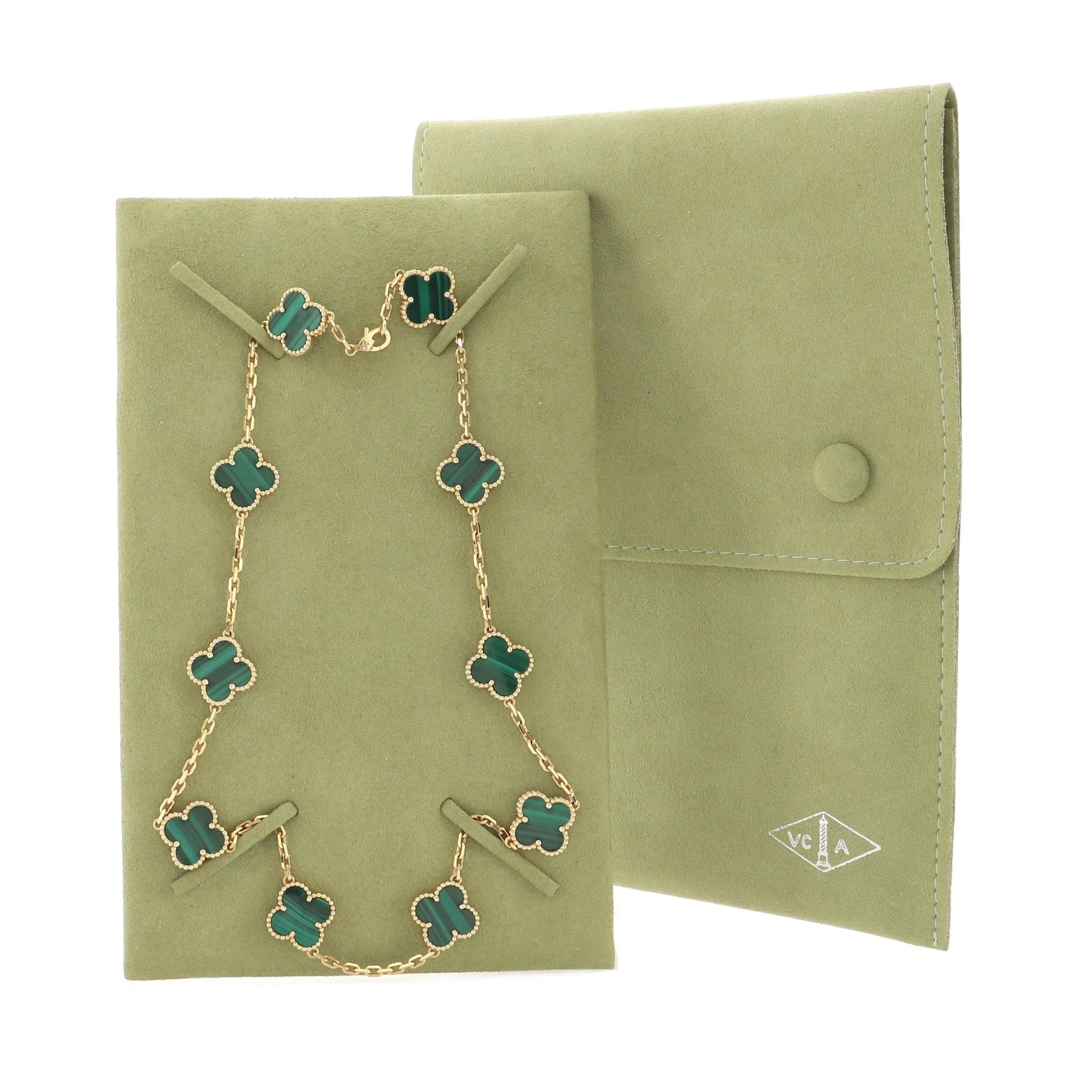 Vintage Alhambra 10 Motifs Necklace 18K Yellow Gold and Malachite