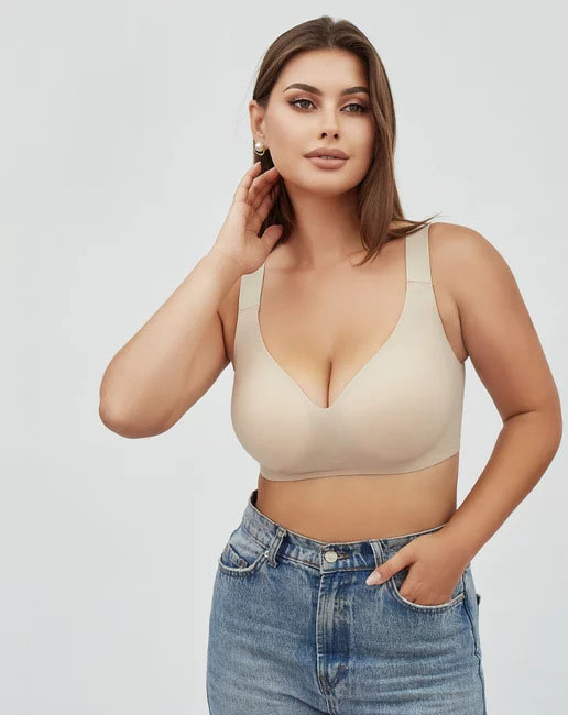 Soft support bra for large breasts, wire-free bra, seamless, European and American style plus size underwear, source factory bra