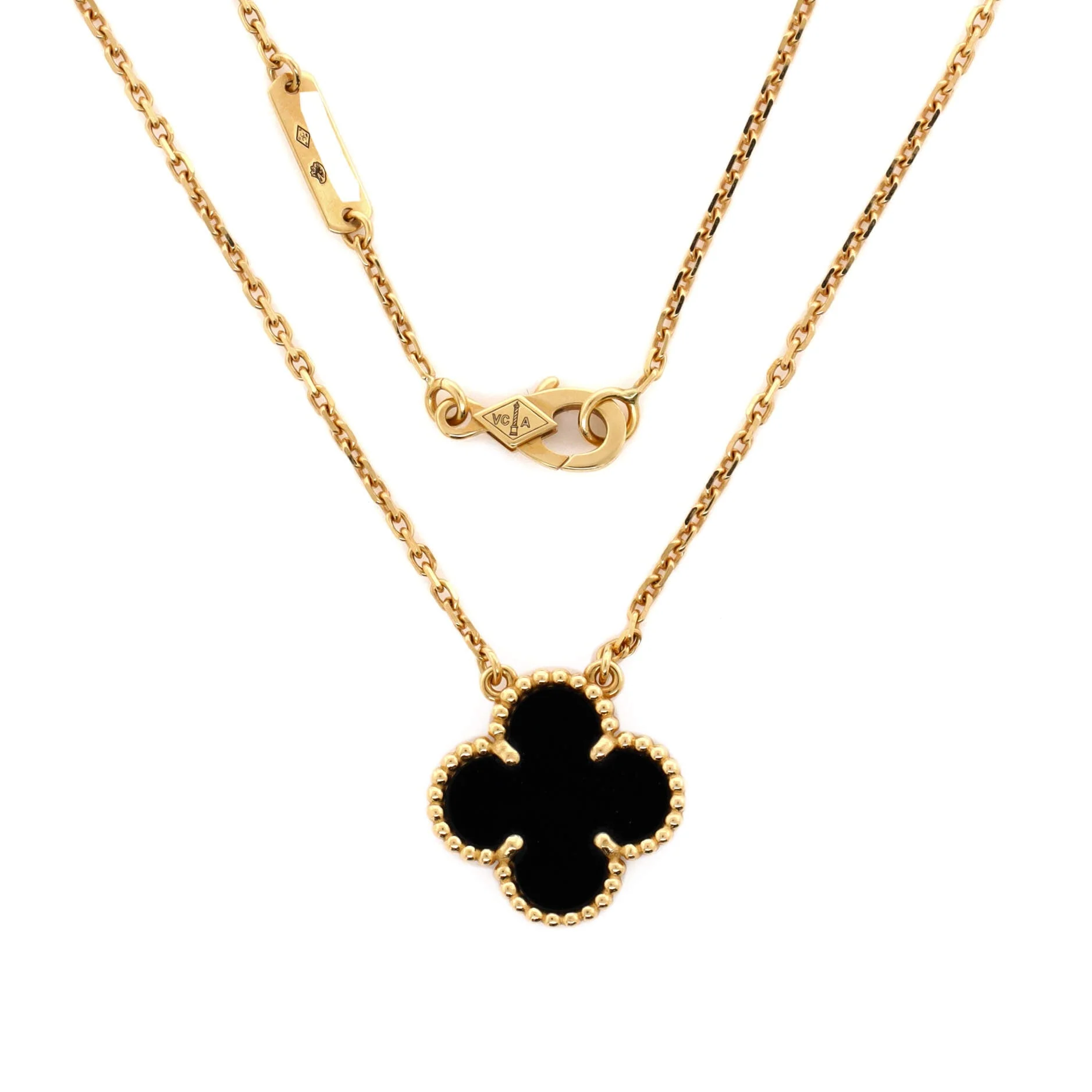 Vintage Alhambra Pendant Necklace 18K Yellow Gold and Onyx