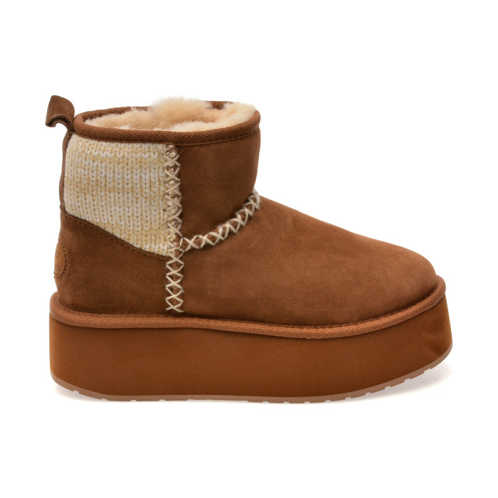 Ghete EMU maro, STINGER KNIT FLATFORM, din piele intoarsa