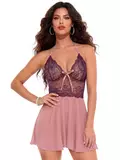Escante Plum Lace and Mesh Babydoll Set