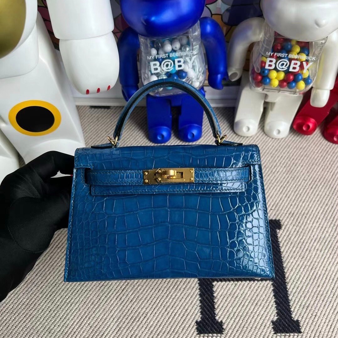 Kelly2 Mini 19 American crocodile skin Blue