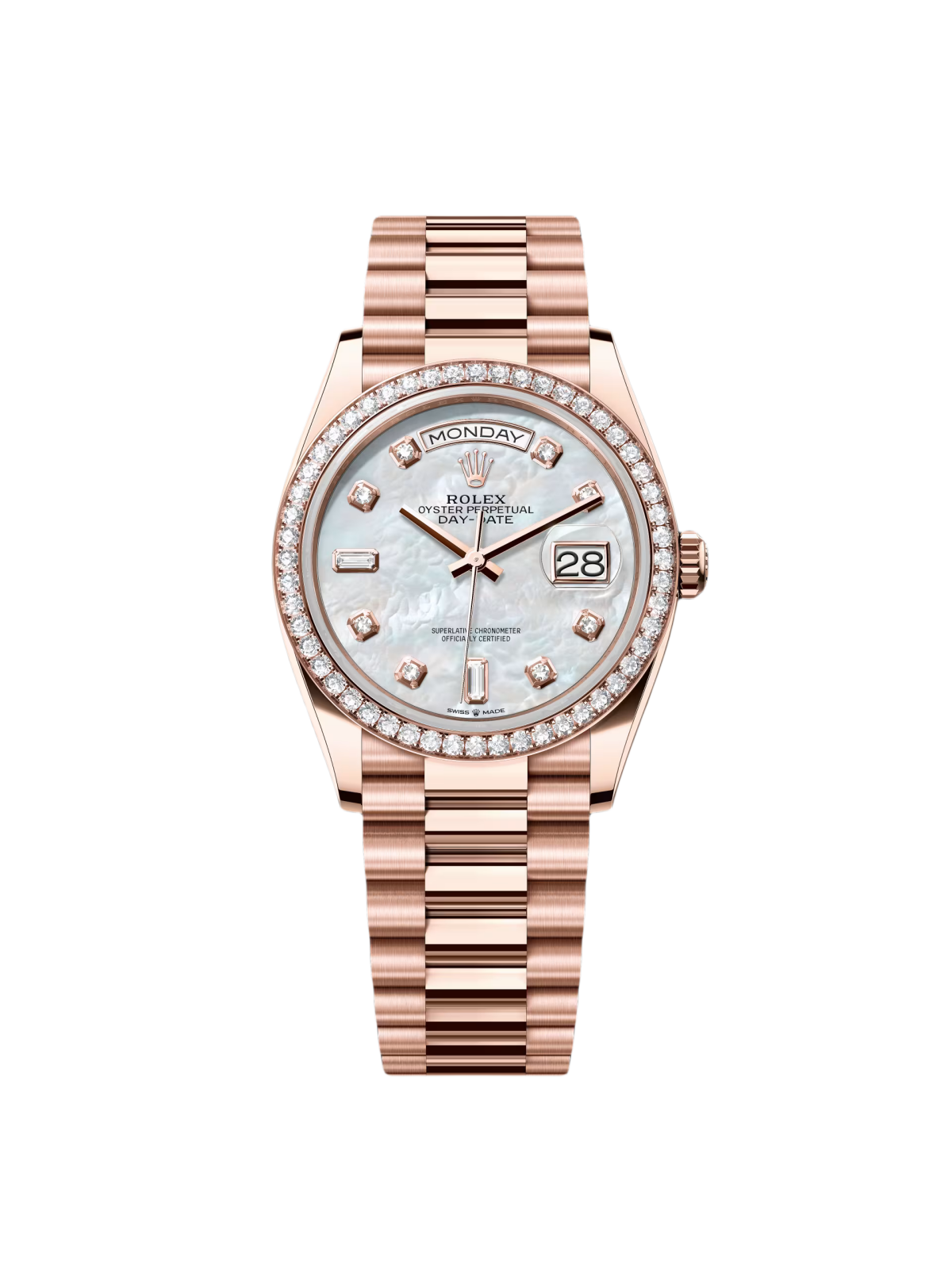 【Super Clone】RLX  Day-Date "President" 36mm Everose Mother of Pearl Diamond Dial - 128235