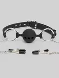 DOMINIX Deluxe Large Breathable Ball Gag with Nipple Clamps