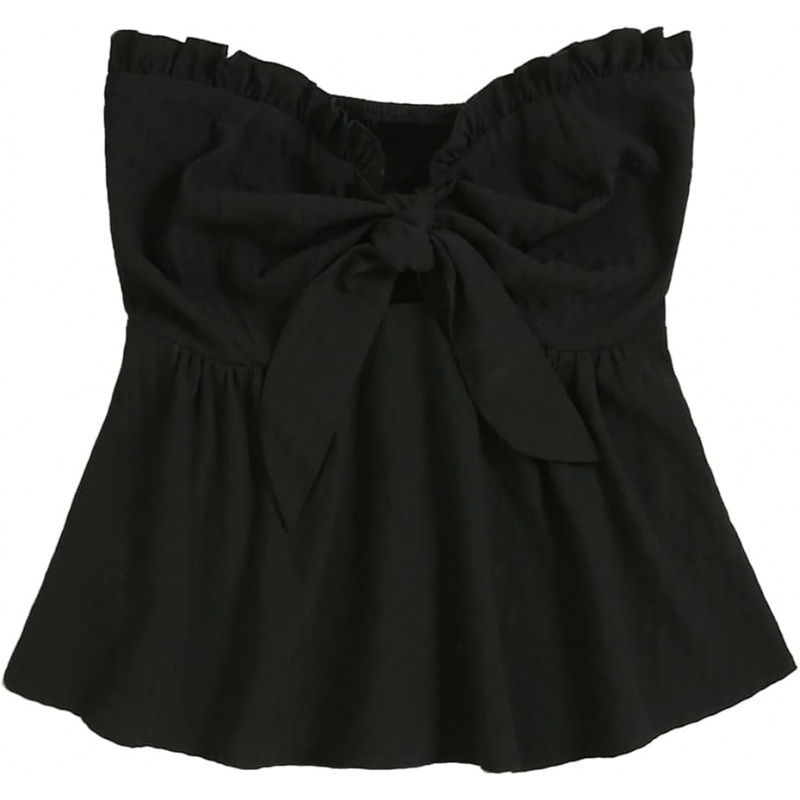 AURETOP Women's Frill Trim Tie Front Tube Top