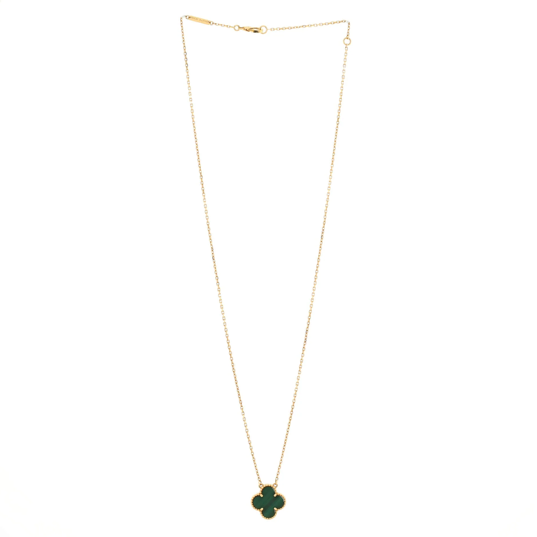 Vintage Alhambra Pendant Necklace 18K Yellow Gold and Malachite